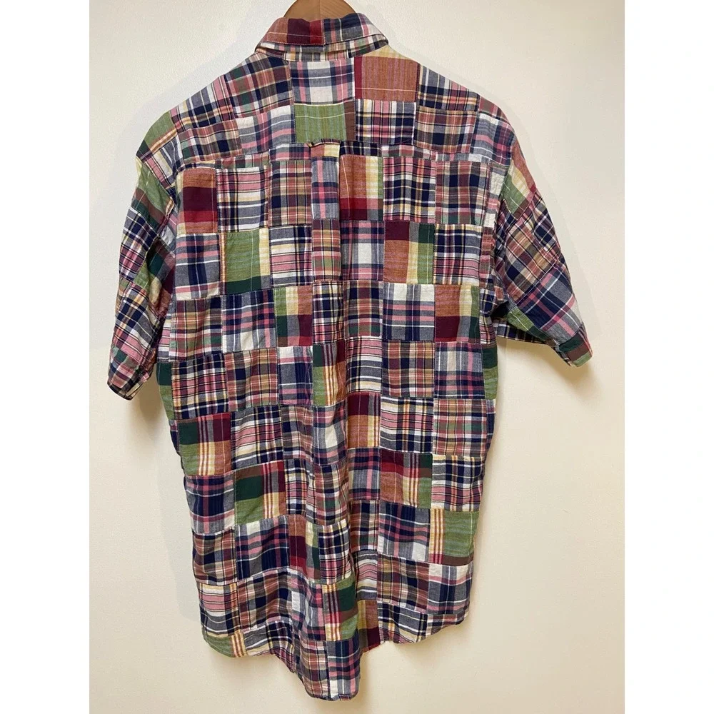 Bay Hill Collection Patchwork Button Down Men Medium Short Sleeve Plaid - Picture 3 of 9